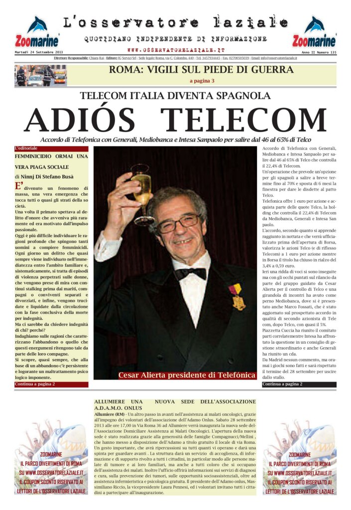L'osservatore d'Italia edizione del 24 Settembre 2013